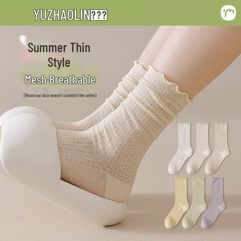Women s Mid-Calf Thin Mesh Cotton Slouch Socks One Size