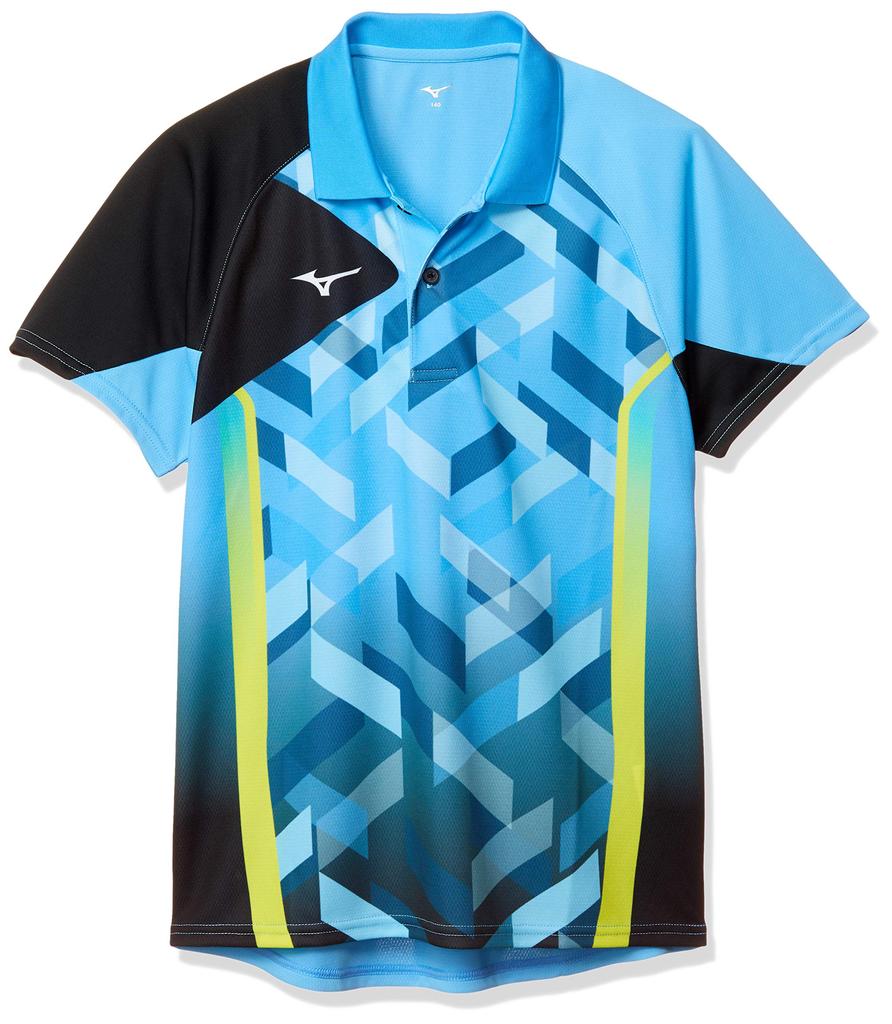 Mizuno Table Tennis Game Shirt, Short Sleeve, Moisture-Wicking, Quick-Drying, Stretch, JTTA Certified, 82JA8010, Kids, Aquarius Size 150