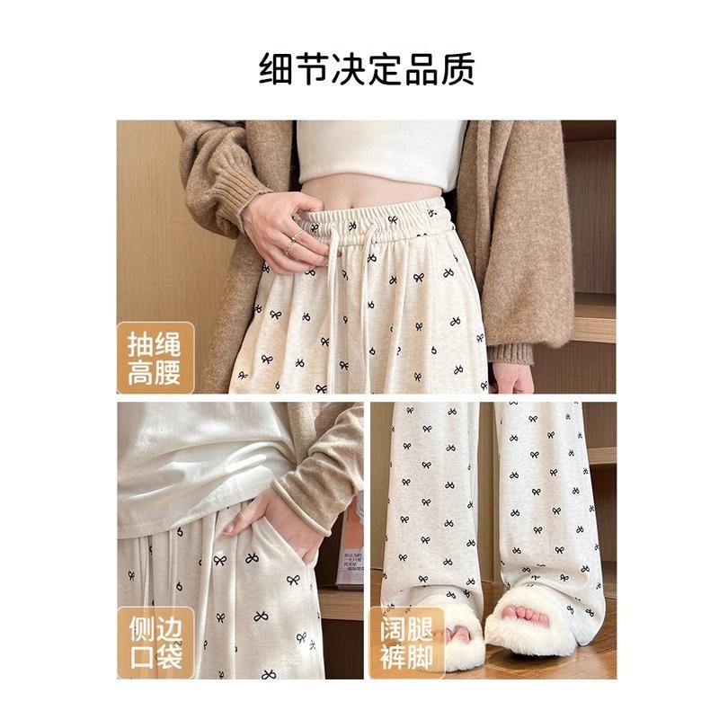 Grey Bow Glutinous Rice Yamamoto Pants Women's Spring and Autumn Vertical Straight Tube Small Lazy Casual Wide-leg Pants