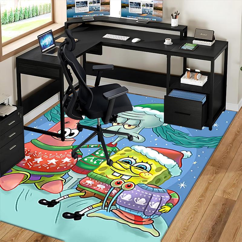 1pc SpongeBob SquarePants Christmas Edition Chair Mat - Anime Cartoon Design, Holiday Gift, Non-Slip Carpet for Office, Home Decor, Living Room, Bedro