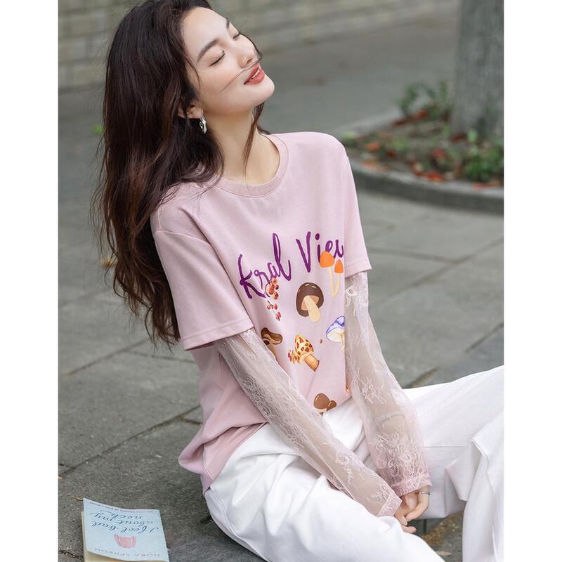 Demana Macaron Print Layered Women s T-Shirt L