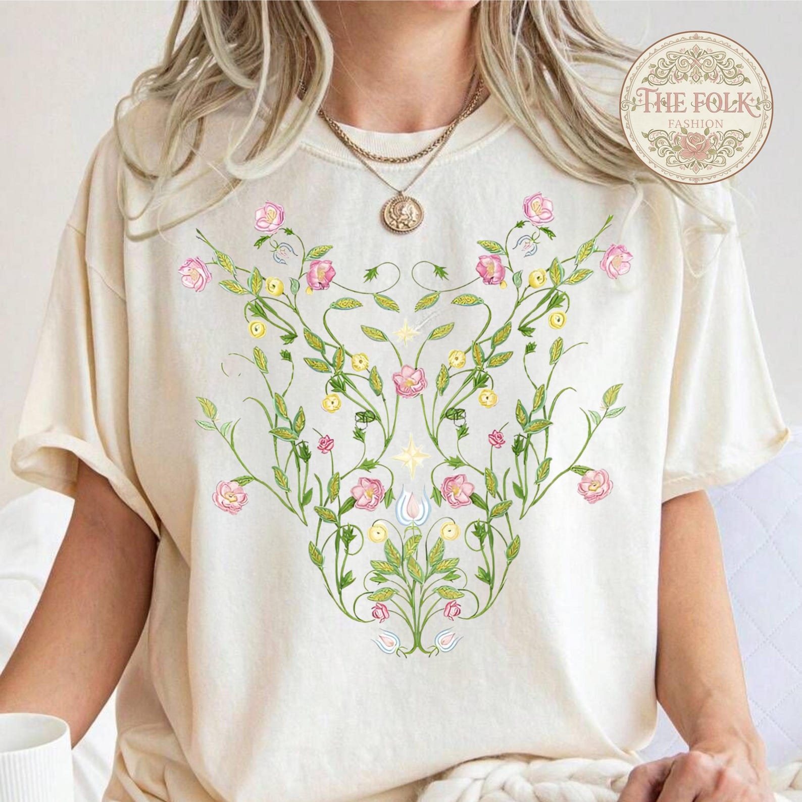 Ethereal Floral Star Shirt, Aesthetic Symmetrical Botanical Tee, Whimsical Garden Flower Tshirt, Comfort Colors Nature Lover Gift, Fairycore 3XL
