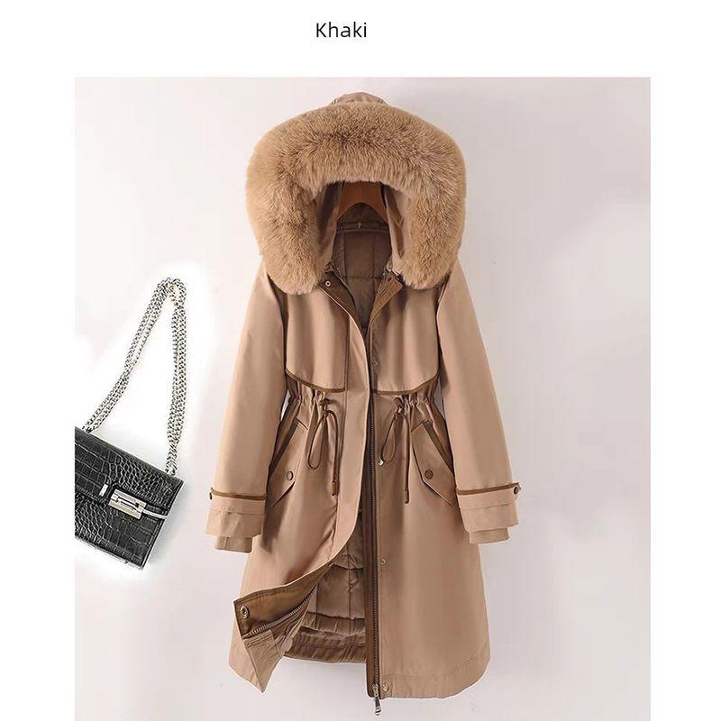 

Утепленное хлопковое пальто с большим меховым воротником, экспортная модная парка Kakh XL(Suggested 57.50 kg-65.00 kg)