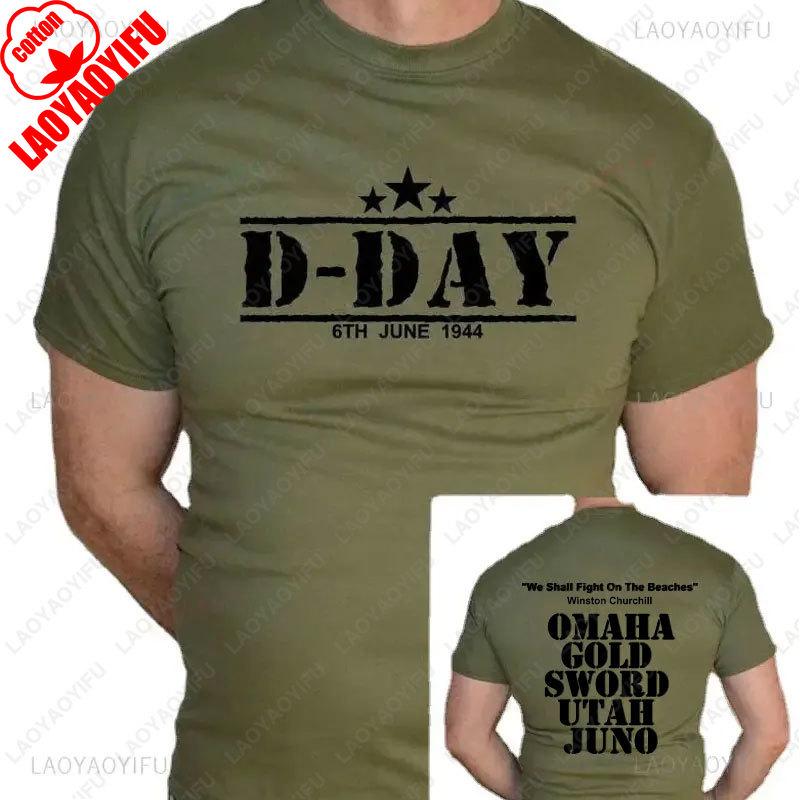 

2025 DDAY 1944 ARMY NORMANDY MILITARY CHURCHILL BEACHES FUN T SHIRT Men Clothing Vintage Printing T Shirts Cotton Male T Shirt 4XL