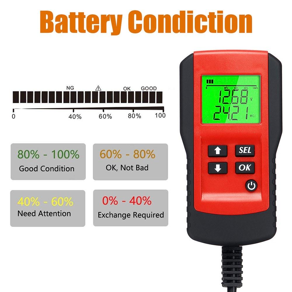 

Battery Life Percentage Analyzer Voltage Resistance and Deep Cycle Battery Tester Red