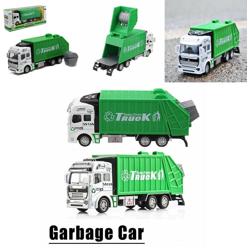 Colorful Diecast Garbage Truck Toy With Trash Bin For Kids Boys Xmas Gift