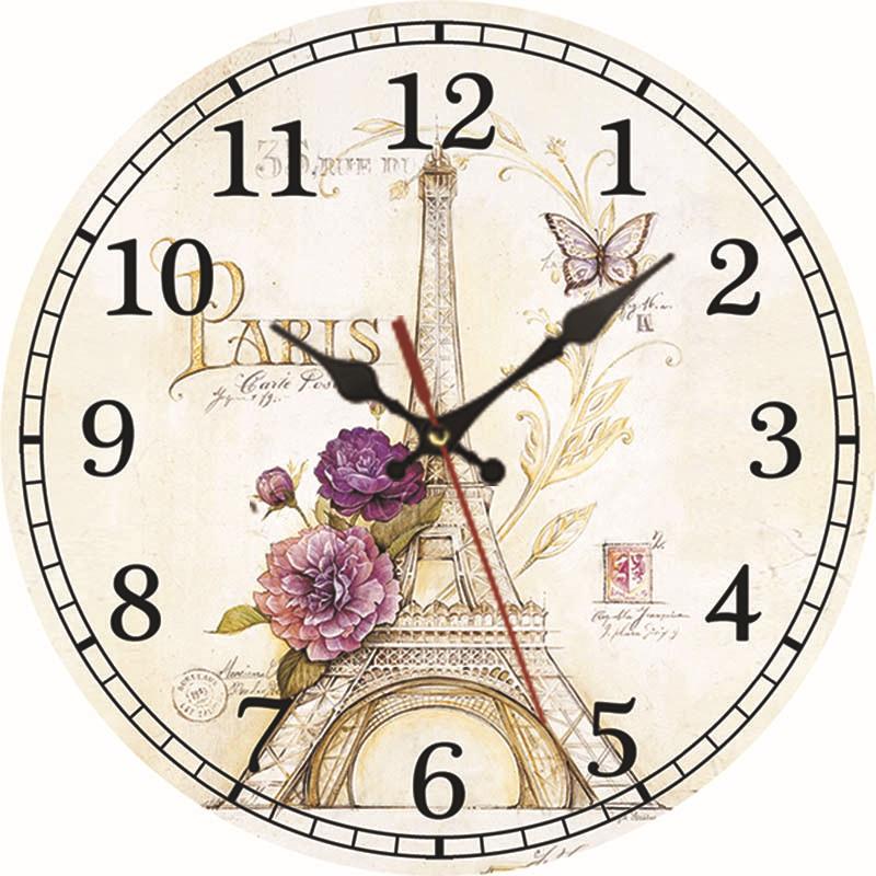 30CM Silent Wall Clock,Vintage Pattern Wooden Cardboard Wall Clock, European Retro Clock for Chic Home Office Cafe Decor