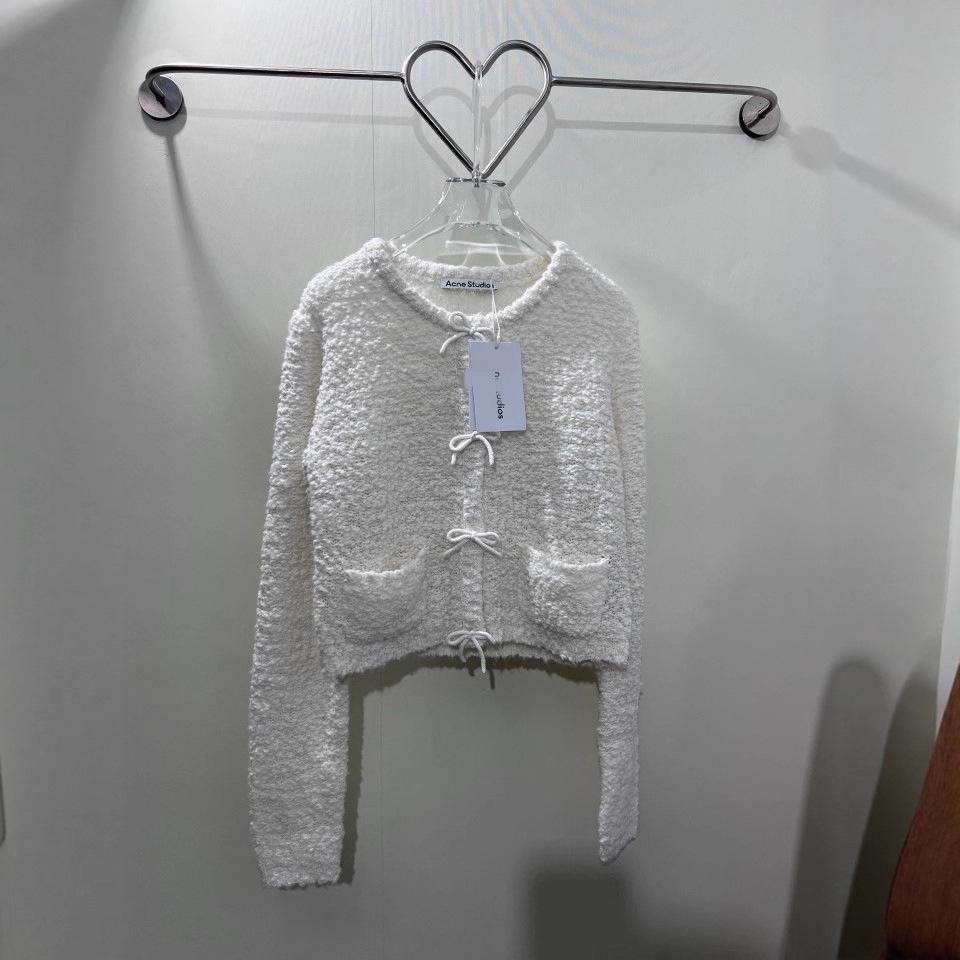 Осенний вязаный кардиган из шерсти с бантом и круглым вырезом с длинным рукавом Large белый 5400₽