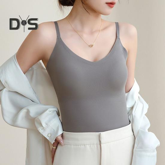 Women Underwear Adjustable Shoulder Straps Elastic Bottoming Vest with Chest Pad Traceless Design Ice Silk Tank Vest