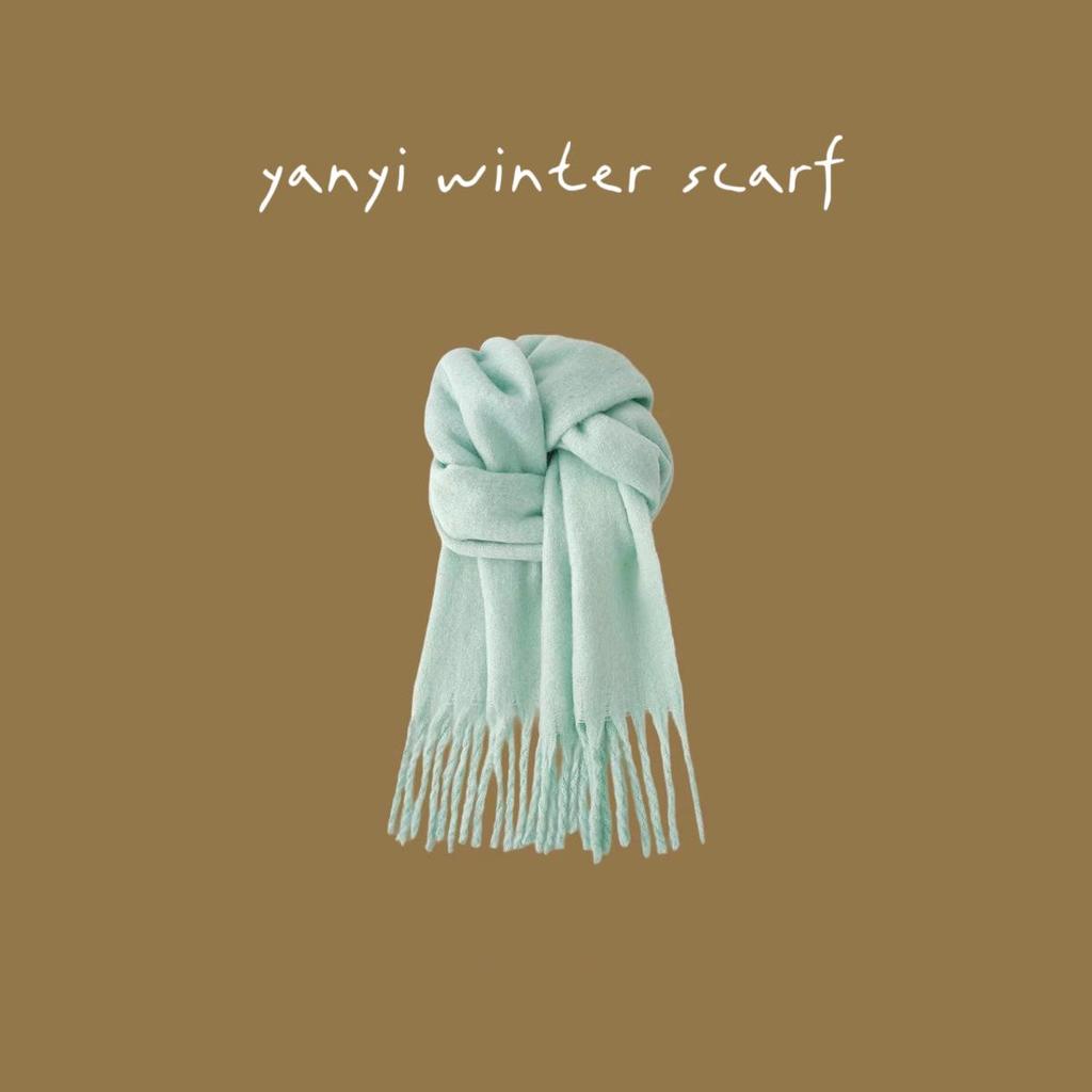 Women's Autumn & Winter Plaid Scarf: Thick Imitation Cashmere Shawl, Solid Color Neck Warmer for Students
