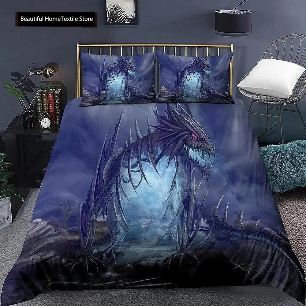 Dragon Printed Duvet Cover King Queen Western Magic Dragon Bedding Set Teen Adults Ancient Mythical Animal Polyester Quilt Cover