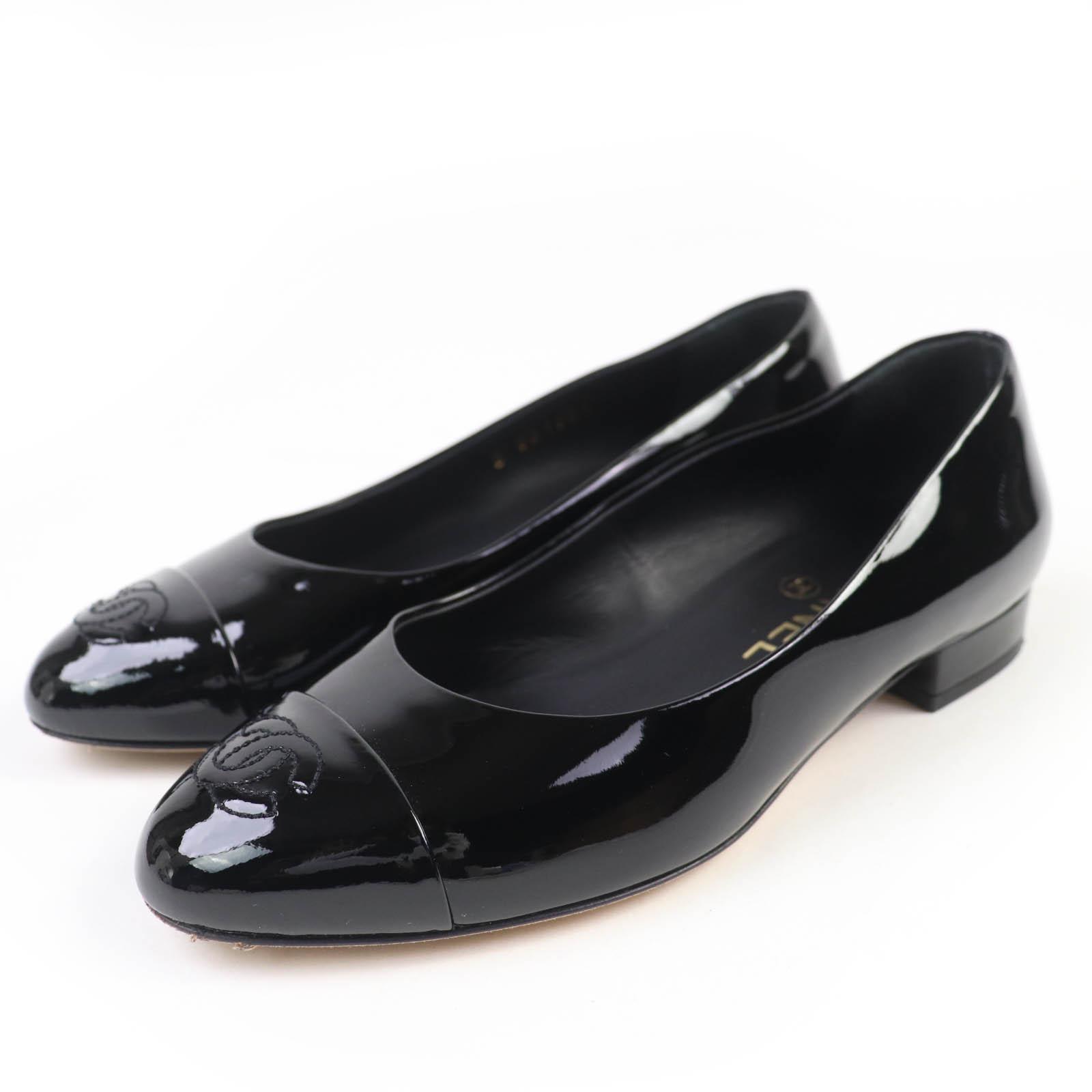 

CHANEL pumps COCO Mark patent leather flat pumps black 34.5 16C G31503 Used