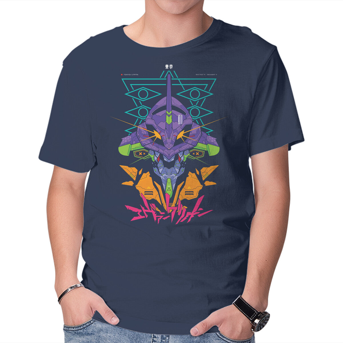 Unisex Crew Neck T-Shirt Eva Mecha Graphic Short Sleeve Casual Tee XL