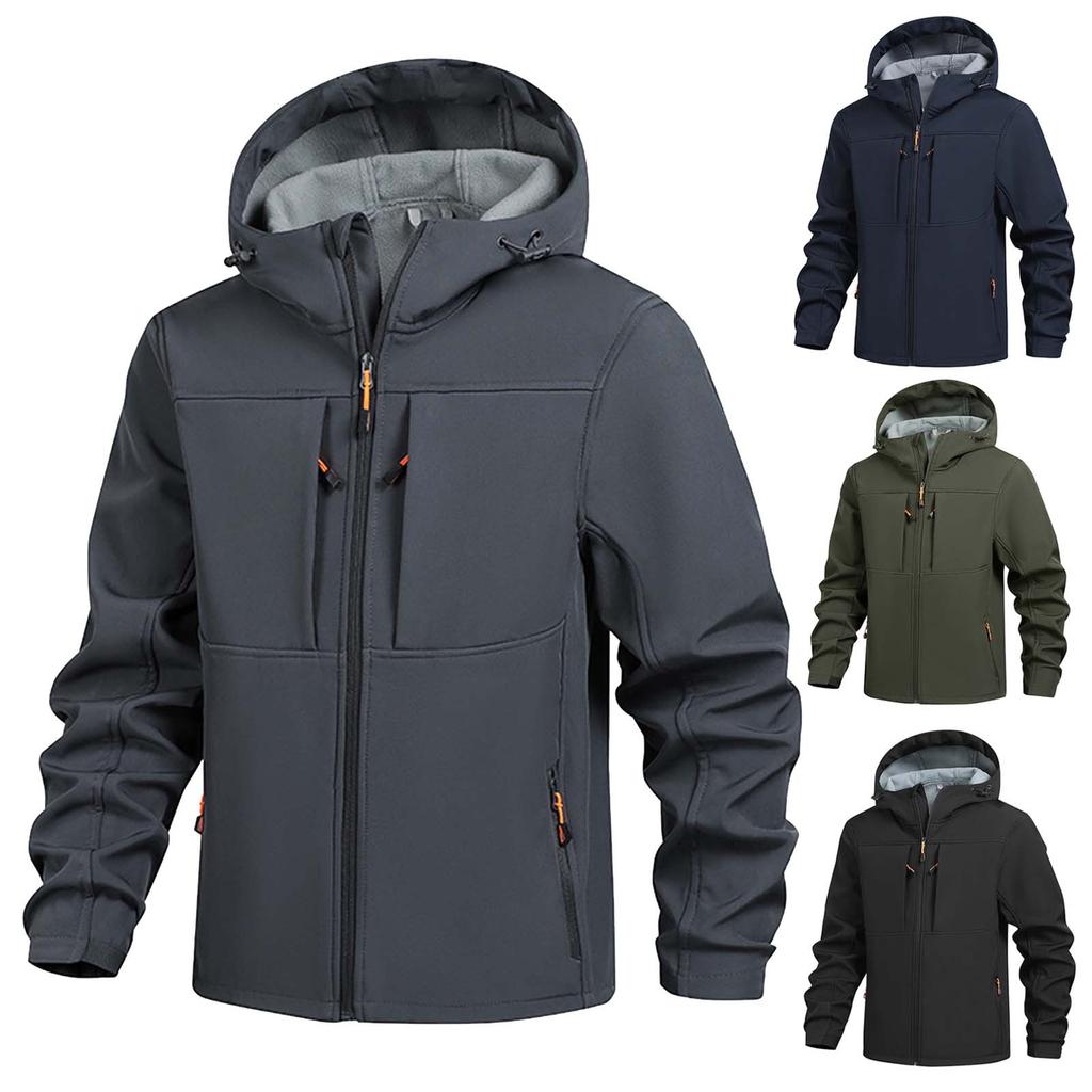Men's Solid Color Outdoor Mountaineering Waterproof Windproof Fleece Jacket Outdoor Jacket