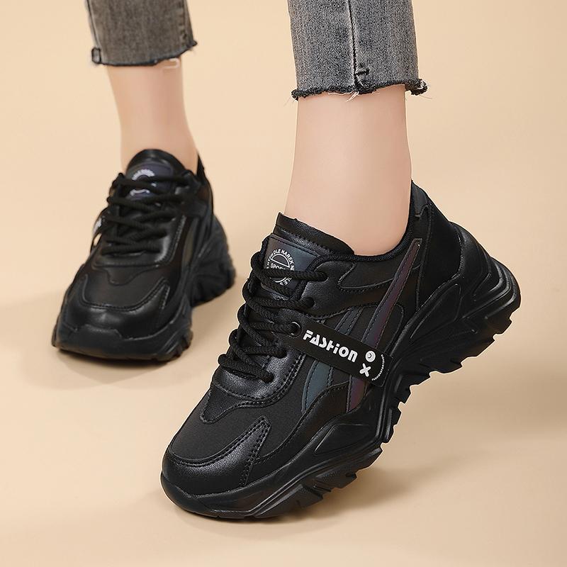 Lässige Leder-Sneaker für Damen Herbst Winter Bequeme Laufschuhe Mode Patchwork Dicke Sohle Sportschuhe Damen