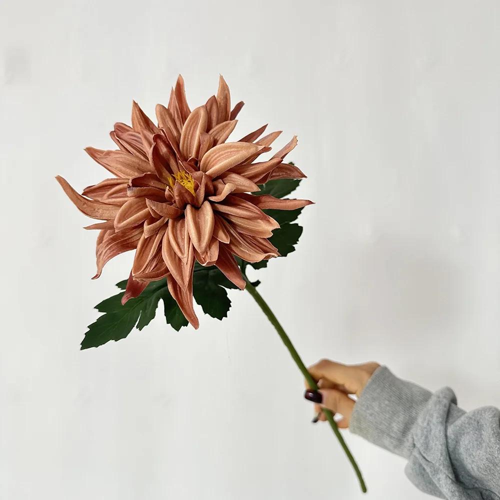 5Pcs/lot Artificial PU Dahlia Flowers Wedding Decoration Fake Flowers Arrangement Home Accessories Party Table Floral Dahlias