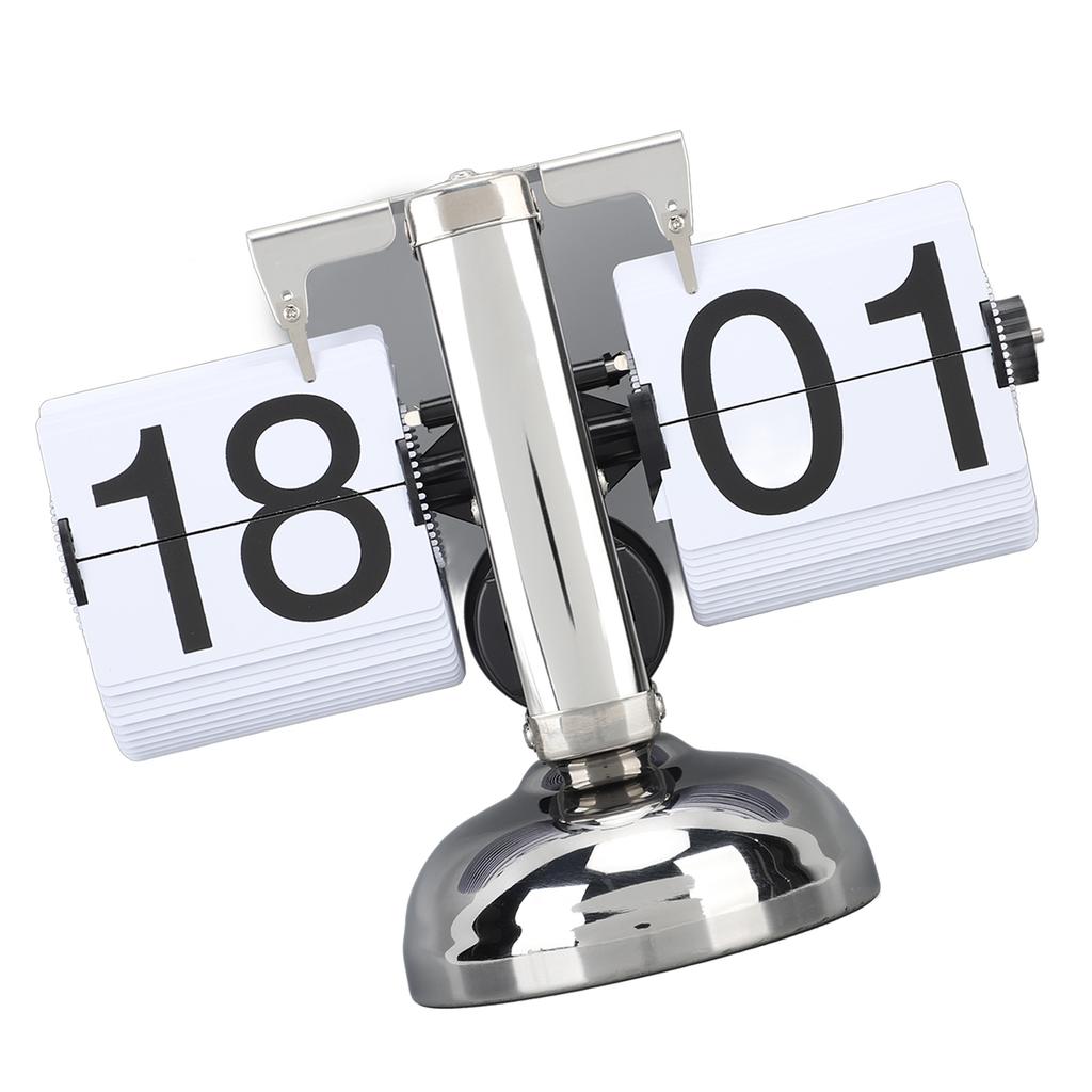 Flip Clock Large Number Battery Powered 304 Stainless Steel Tabletop Retro Flip Clock for Home Office 24 Hours