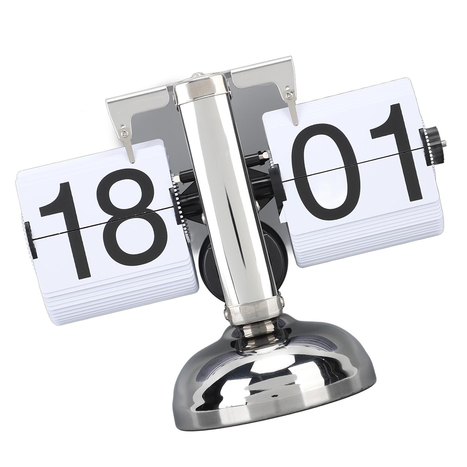

Flip Clock Large Number Battery Powered 304 Stainless Steel Tabletop Retro Flip Clock for Home Office 24 Hours Single foot white 24 hours