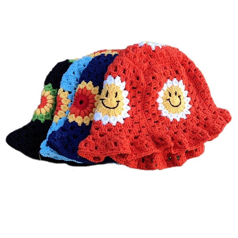 Handmade Crochet Bucket Hat Cute Ladies Outdoor Sports Fisherman Cap for Women Teenagers Casual Spring Summer Sunscreen