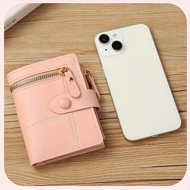 Compact Slim Wallet for Women Featuring Multiple Card Slots, a Zipper, And Button Closure
