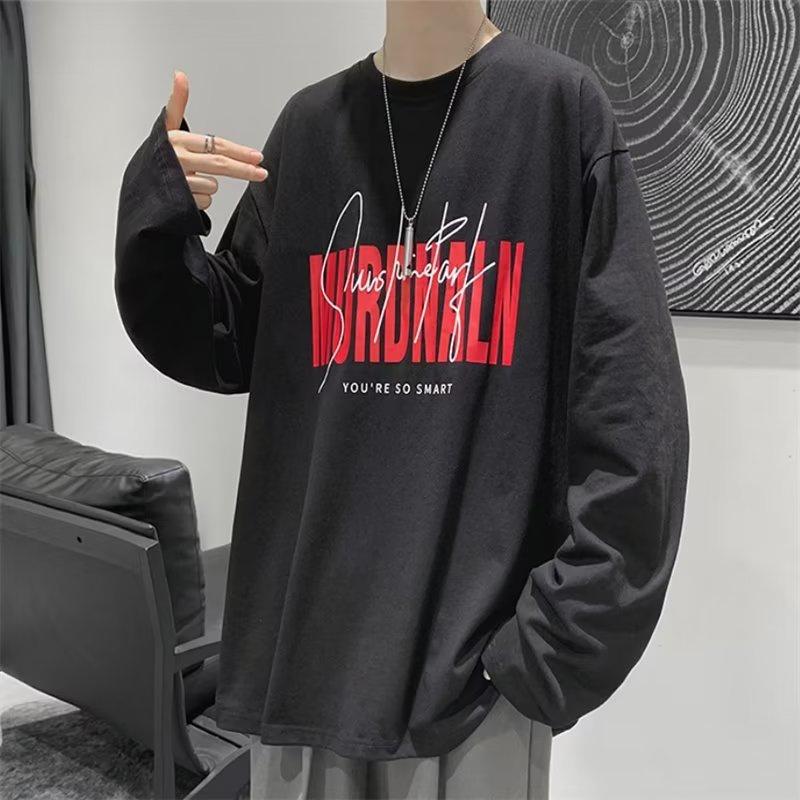 Männer Langarm T-Shirts Brief Grafik Druck Mode marke tees für männer Männer Kleidung Casual Tee Mann Sommer Koreanische Retro