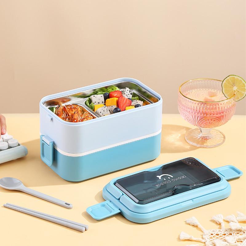 Pojemny lunchbox ze stali nierdzewnej, dwuwarstwowy, dla dzieci, uczniów, pracowników biurowych, na piknik, przenośne pojemniki bento do przechowywania żywności
