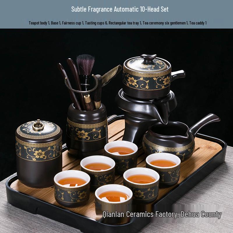 Home Tea Set: Anti-Scald Teapot, Ceramic Gongfu Cups, Stone Mill Semi-Automatic Brewer