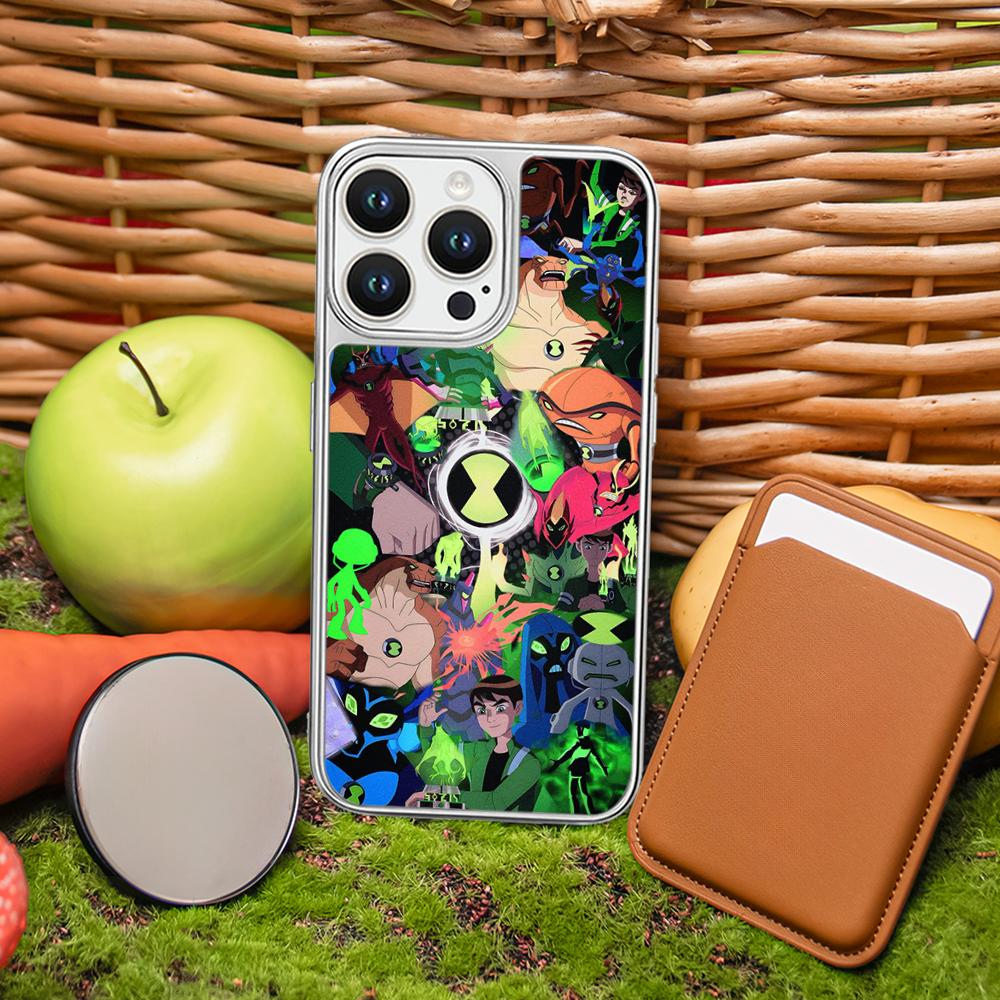 Ben 10 Classic Cartoon Pattern Phone Case for iPhone 16 15 14 13 12 11 Pro Max Sheepskin Silver-edged Protective Case