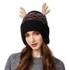 Christmas Antler Knitted Hat Women's Autumn Winter Warm Wool Hat Velvet Ear Protection Cap