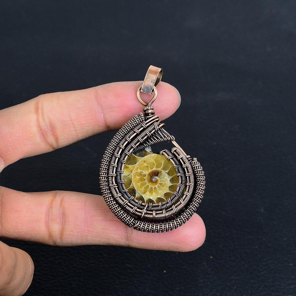 Ammolite 999 Copper Wire Wrapped Pendant, Handmade Gemstone Jewelry Pendant For Memorial Day