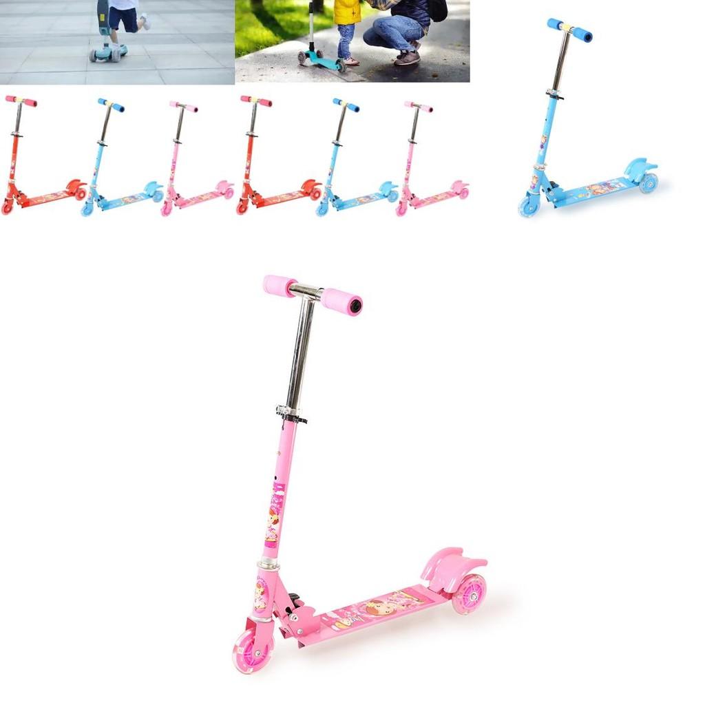 Kids Iron Frame Three Wheel Lightup Scooter With Collapsible Function For Outdoor Use