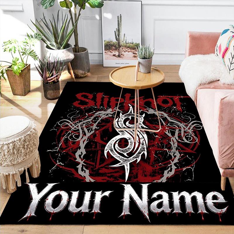 Custom 1Pc Slipknot Heavy Metal Graphic Flannel Personalized Rug Non Slip Floor Mat Soft Carpet for Living Bedroom Office Home Decor Gift