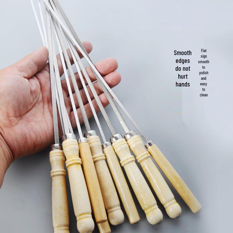 OEING Stainless Steel BBQ Skewers with Wooden Handle
