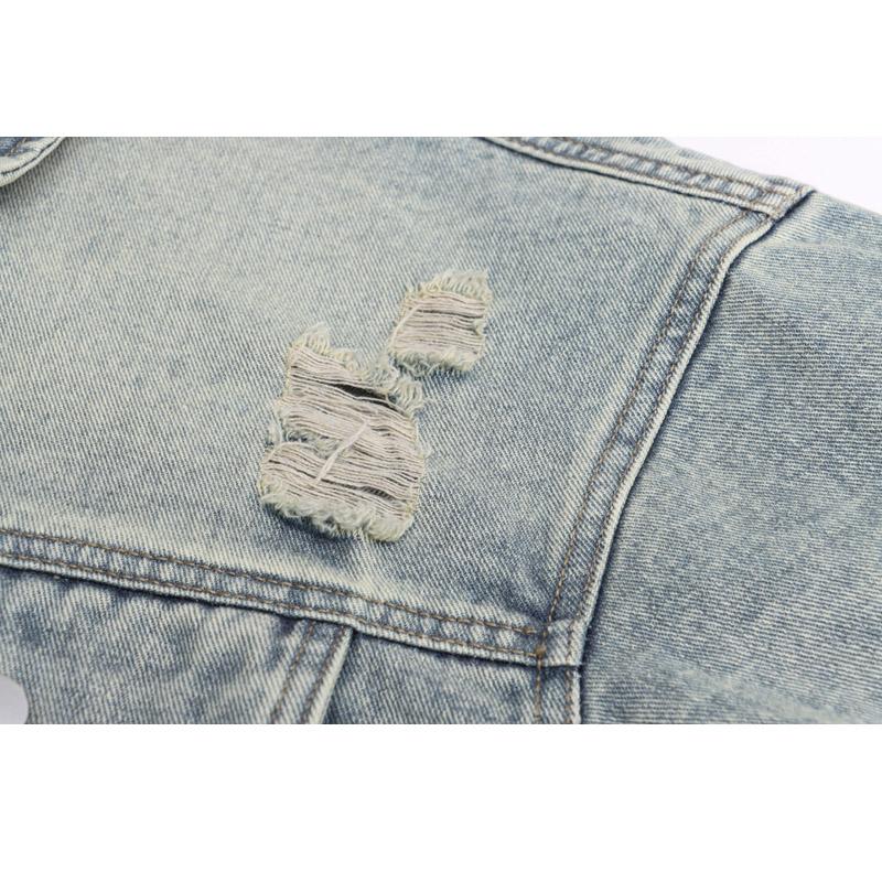 Men Denim Jacket 2025 Men Ripped Hole Single Breasted Coats Man Spliced Outerwear Jackets Pockets Casual Loose Washed Distressed Jackets