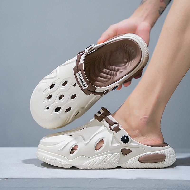 Fashion Summer Beach Men Sandals Breathable Men Casual Shoe Hole Shoes Light Clogs Home Garden Outdoor Male Flat Slippers Big Size 38-47