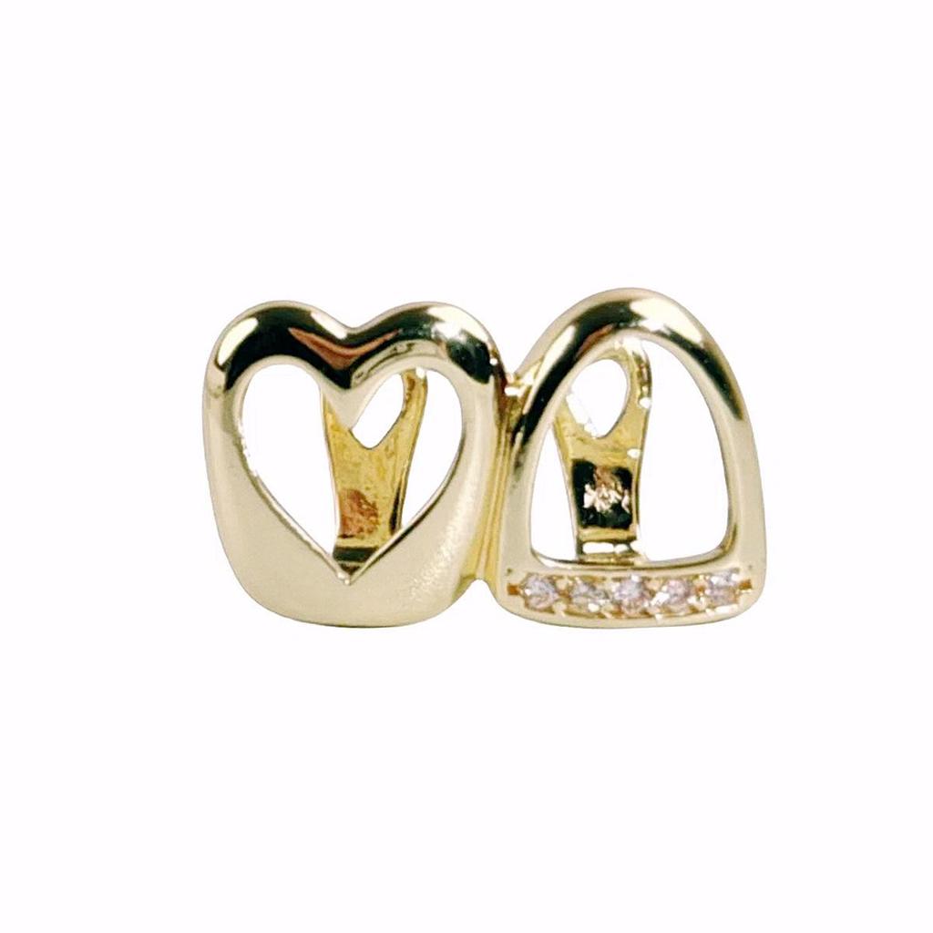 Hollow Heart Zirconia Two-Tone Gold Hip Hop Braces - Glossy and Versatile Accessory