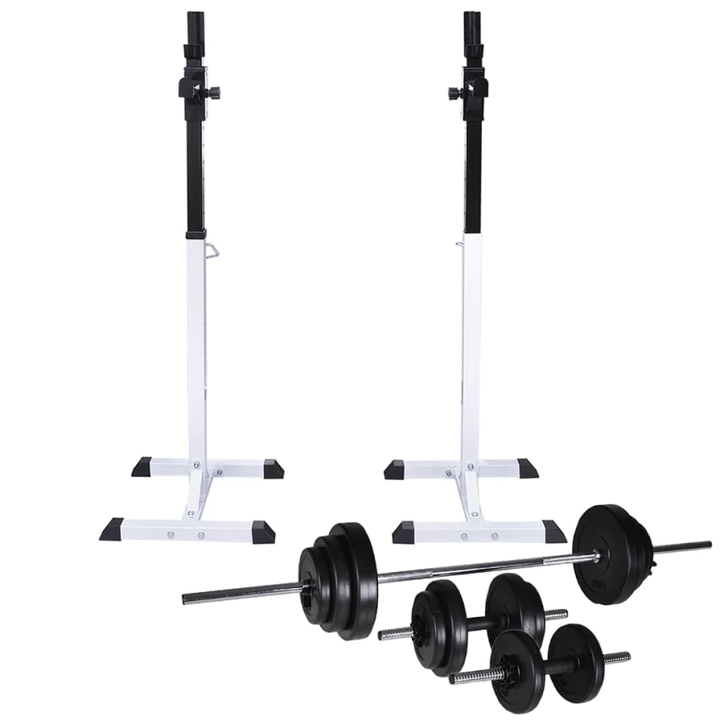 Vidaxl Barbell Rack Set with Barbell and Dumbbells, 30.5 Kg