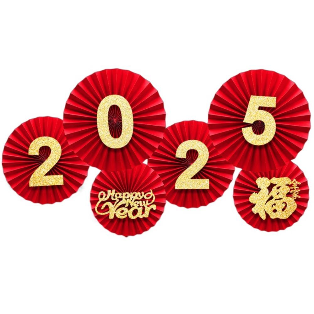 Happiness 2025 Spring Festival Paper Fan Flower Snake Year Chinese New Year Paper Fan  Household