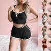 Women's Ribbed Knit 2 Piece Pajamas Set Sleeveless Crop Top And Shorts Pjs Set Summer Casual Sleepwear