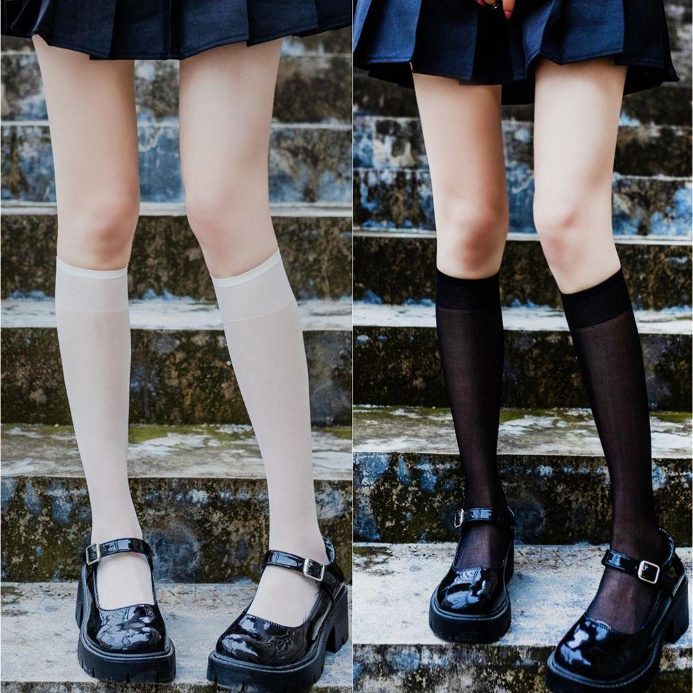 

Calf Socks Summer Solid Color Crew Socks Silk Socks Women Socks Middle Tube Socks Female Hosiery