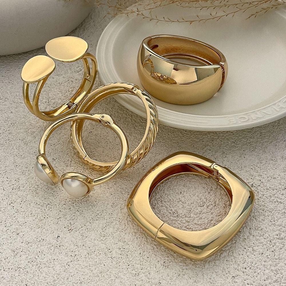 Stackable Wide Bangles Irregular Arm Cuff Bracelets Trendy Chunky Gold Bangle Bracelets  For Women
