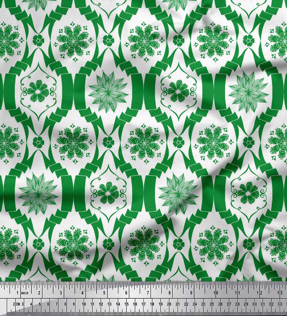 

Тканина Soimoi Red Japan Crepe Satin Тканина з квітковим дамаським принтом на метр 42 дюйма 42 Inch Wide - Poly Crepe зелений