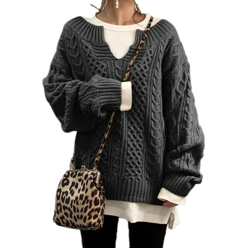 Fashion All-match Sweater Women's Knitted Twist Pattern Sweater Casual Sweater Sweater