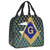 Custom Freemason Square & Compass Gold Masonic Thermal Insulated Lunch Bag Women Resuable Lunch Tote for Picnic Storage Food Box