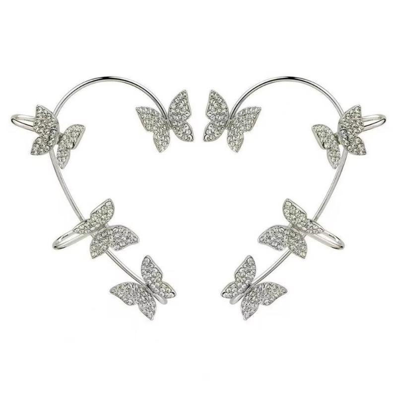 Women Butterfly Earrings Fashion Zircon Ear Hook Clip-On Cartilage Non-Pierced Earrings