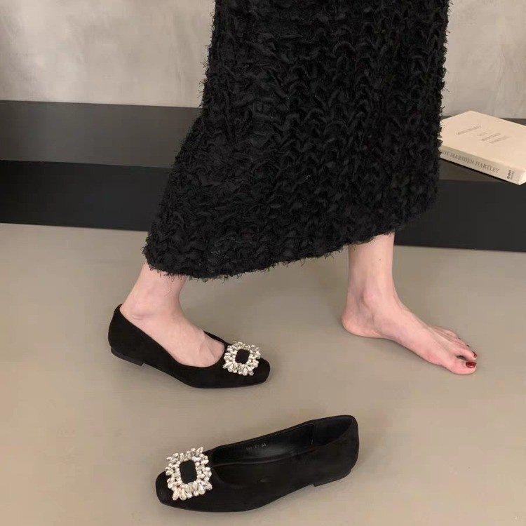 Strass leicht Mund weicher Boden flache Sohle EinzelSchuhe Frühling Französisch hoher Sinn Silber quadratischer Kopf Abendschuhe Damenschuhe