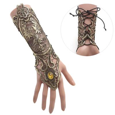 Gothic Steampunk Lace Cuff Fingerless Glove Arm Warmer Bracelet Black Gold Gloves