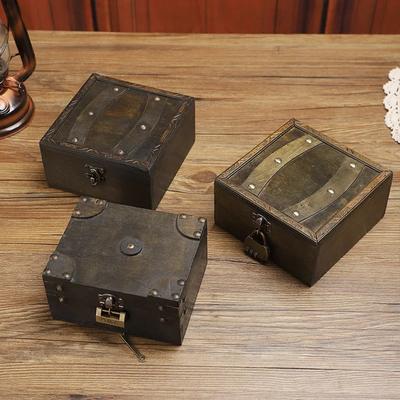 Retro Takı Kutusu Pencere Dekorasyonu Ambalaj Ahşap Kutu Ahşap Hazine Ev İD Takı Saklama Kilitlenebilir Şifreli Kutu
