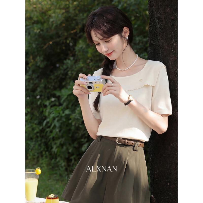 Women s Knit Short Sleeve Square Neck T-Shirt M