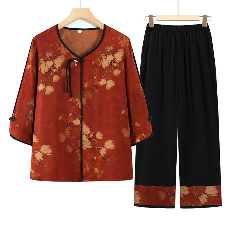 Summer Mid-Sleeve Casual T-Shirt & Thin Two-Piece Set for Elderly Women